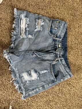 SHEIN Light Blue Distressed High-Rise Denim Shorts